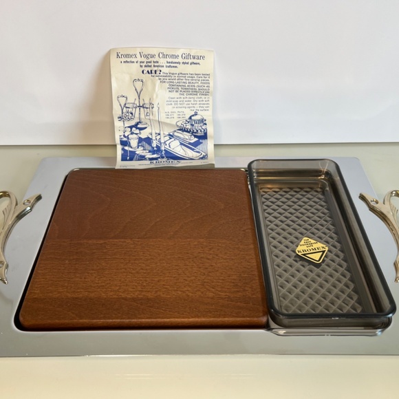 Kromex 60’s Chrome Stainless MCM Vogue Giftware Snack Serving Tray Original Box - Picture 3 of 15